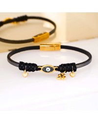 Lucky 2026 Women's Bracelet - Evil Eye & Enamel Leather 2026 lucky bracelet with metal evil eye in gold-plating