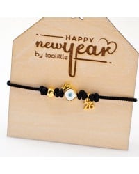 Gold-plated Macrame Lucky 2026 Bracelet - Evil Eye Handmade macrame 2026 lucky bracelet with gold plating and enamel