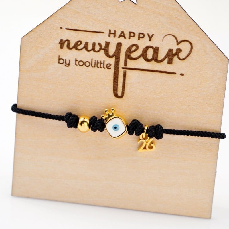 Gold-plated Macrame Lucky 2026 Bracelet - Evil Eye Handmade macrame 2026 lucky bracelet with gold plating and enamel