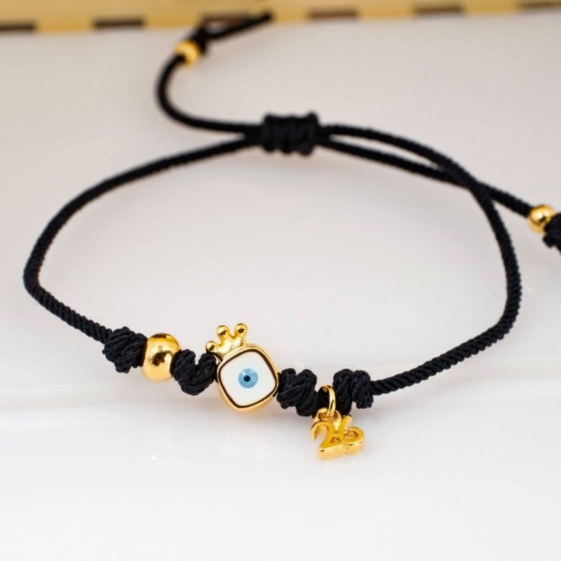 Gold-plated Macrame Lucky 2026 Bracelet - Evil Eye Handmade macrame 2026 lucky bracelet with gold plating and enamel