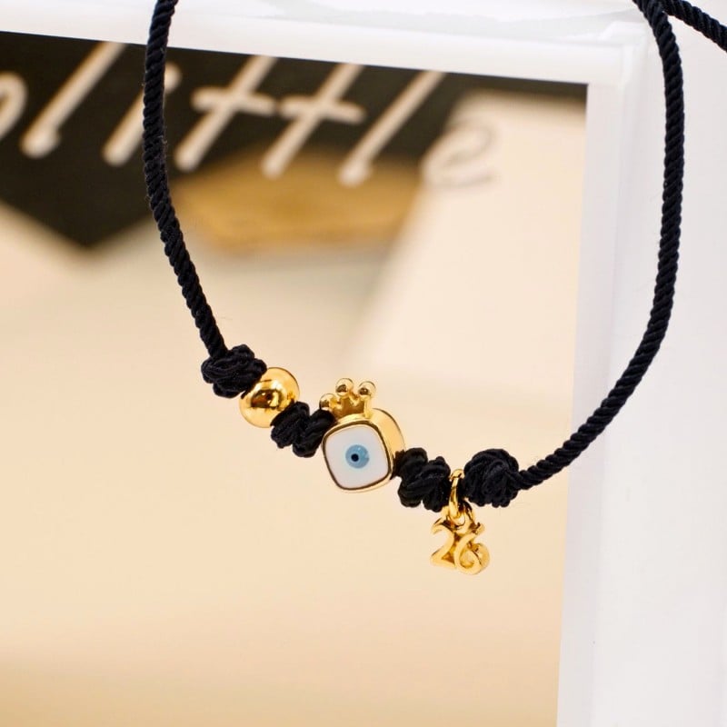 Gold-plated Macrame Lucky 2026 Bracelet - Evil Eye Handmade macrame 2026 lucky bracelet with gold plating and enamel