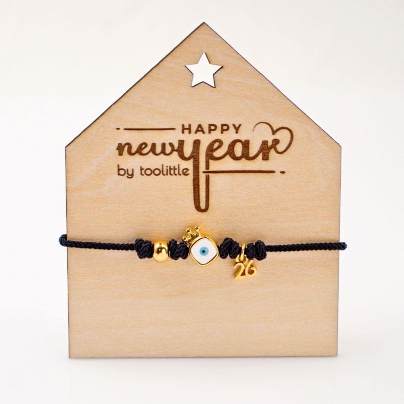 Gold-plated Macrame Lucky 2026 Bracelet - Evil Eye Handmade macrame 2026 lucky bracelet with gold plating and enamel