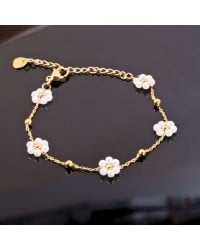 Stainless Steel Jewelry: Βραχιόλι Αλυσίδα με Μαργαρίτες από Πέρλες Βραχιόλι Αλυσίδα από ανοξείδωτο ατσάλι με επιμετάλλωση 24Κ χρυσού και πέρλες