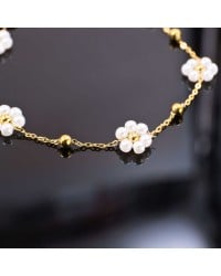Stainless Steel Jewelry: Βραχιόλι Αλυσίδα με Μαργαρίτες από Πέρλες Βραχιόλι Αλυσίδα από ανοξείδωτο ατσάλι με επιμετάλλωση 24Κ χρυσού και πέρλες