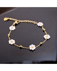 Stainless Steel Jewelry: Βραχιόλι Αλυσίδα με Μαργαρίτες από Πέρλες Βραχιόλι Αλυσίδα από ανοξείδωτο ατσάλι με επιμετάλλωση 24Κ χρυσού και πέρλες