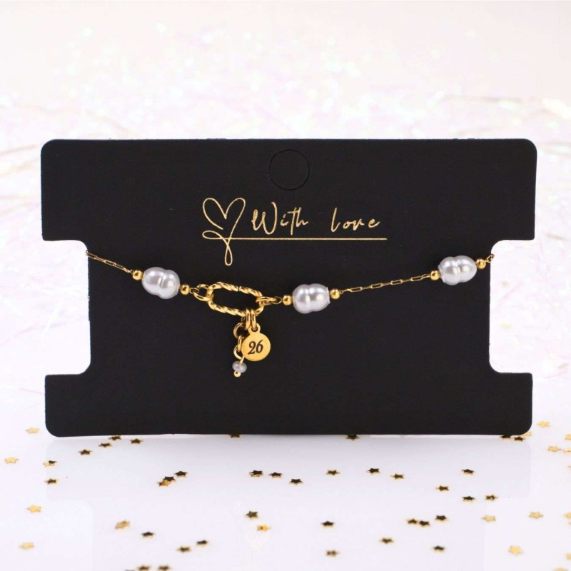 Stainless Steel Jewelry: Βραχιόλι - Γούρι με Καλλιεργημένα Μαργαριτάρια Βραχιόλι Γούρι 2026 από ανοξείδωτο ατσάλι με επιμετάλλωση 24Κ χρυσού