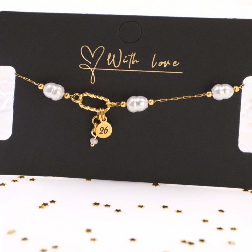 2026 Lucky Bracelet made of stainless steel in gold-plating and fresh water pearls 