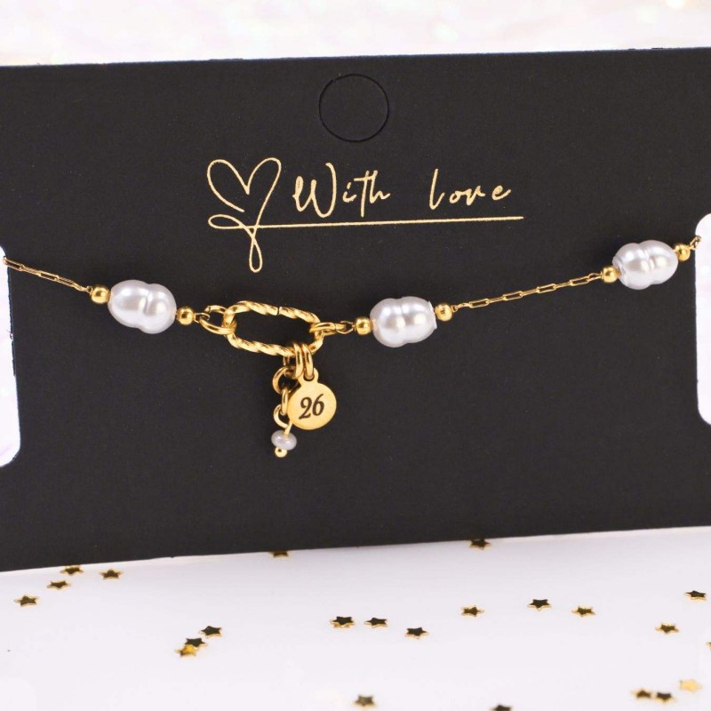 Stainless Steel Jewelry: Βραχιόλι - Γούρι με Καλλιεργημένα Μαργαριτάρια Βραχιόλι Γούρι 2026 από ανοξείδωτο ατσάλι με επιμετάλλωση 24Κ χρυσού