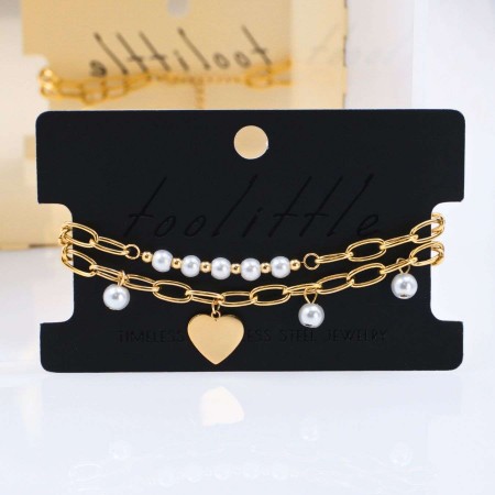 Stainless Steel Jewelry: Διπλό Βραχιόλι Καρδιά & Πέρλες Stainless Steel Jewelry: Διπλό Βραχιόλι Καρδιά & Πέρλες