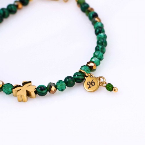 Stainless Steel Jewelry: Βραχιόλι - Γούρι Μαλαχίτης 2026 Βραχιόλι Γούρι 2026 με πέτρες μαλαχίτη και τετράφυλλο τριφύλλι