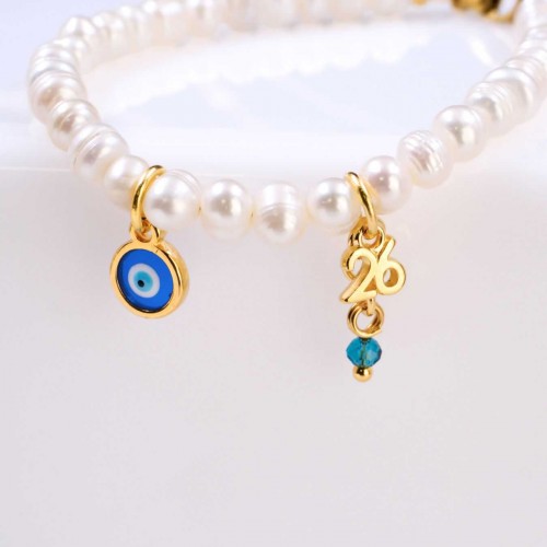 Βραχιόλι Γούρι 2026 - Καλλιεργημένα Μαργαριτάρια & Μάτι Χειροποίητο Βραχιόλι-Γούρι με Καλλιεργημένα Μαργαριτάρια και Μάτι από Σμάλτο