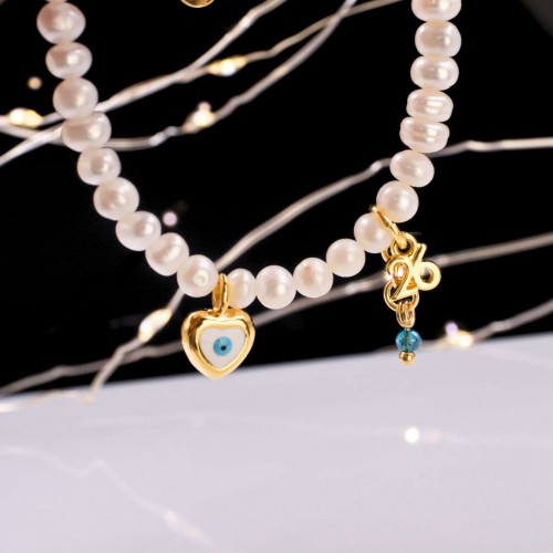 Βραχιόλι Γούρι 2026 - Καλλιεργημένα Μαργαριτάρια & Καρδιά Χειροποίητο Βραχιόλι-Γούρι με Καλλιεργημένα Μαργαριτάρια και Καρδιά από Σμάλτο