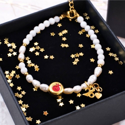 Βραχιόλι Γούρι Ρόδι - Φίλντισι & Καλλιεργημένα Μαργαριτάρια Χειροποίητο Βραχιόλι-Γούρι 2026 με Καλλιεργημένα Μαργαριτάρια και Φίλντισι