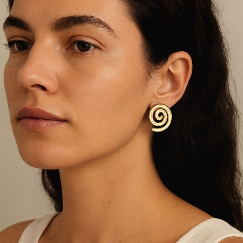 Gold-Plated Earrings - Stainless Steel & Zircon Earrings made of stainless steel in gold plating