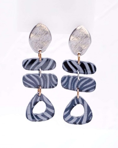 Κρεμαστά Σκουλαρίκια - Silver Plating & Animal Print Κρεμαστά Σκουλαρίκια - Silver Plating & Animal Print