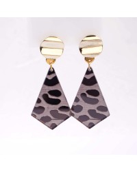 Gold-Plated Dangle Earrings - Plexiglass with Animal Print Gold-Plated Earrings with gold plating and Animal Print plexiglass