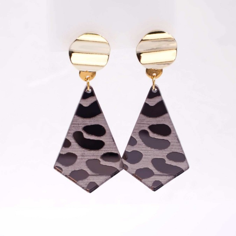 Gold-Plated Dangle Earrings - Plexiglass with Animal Print Gold-Plated Earrings with gold plating and Animal Print plexiglass
