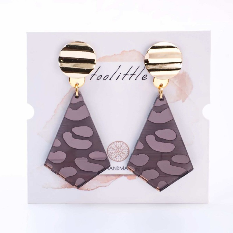 Gold-Plated Dangle Earrings - Plexiglass with Animal Print Gold-Plated Earrings with gold plating and Animal Print plexiglass