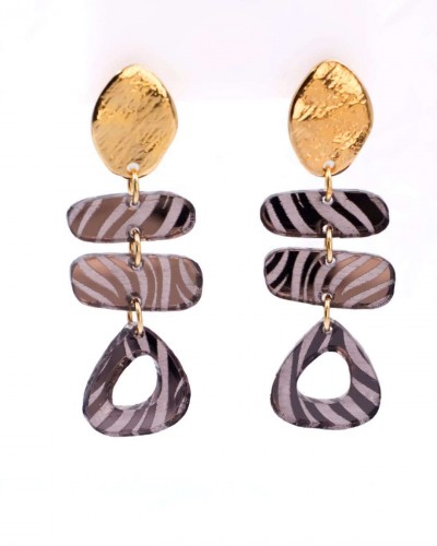 Κρεμαστά Σκουλαρίκια - Gold Plating & Animal Print