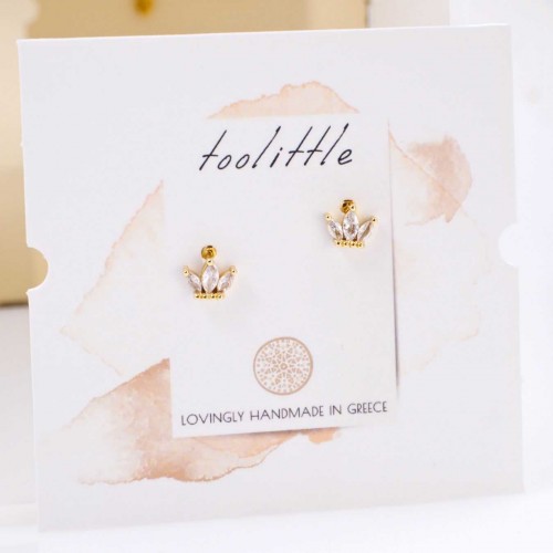 Zircon Crystal Crown Earrings  Crown Earrings with zircon crystals and 24K gold-plating