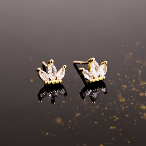 Zircon Crystal Crown Earrings  Crown Earrings with zircon crystals and 24K gold-plating