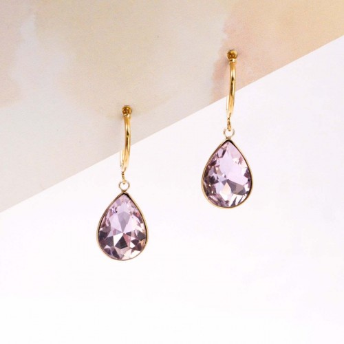 Teardrop Earrings - Gold Plated Steel & Crystals Dangle steel Earrings with 24K gold plating and Crystals