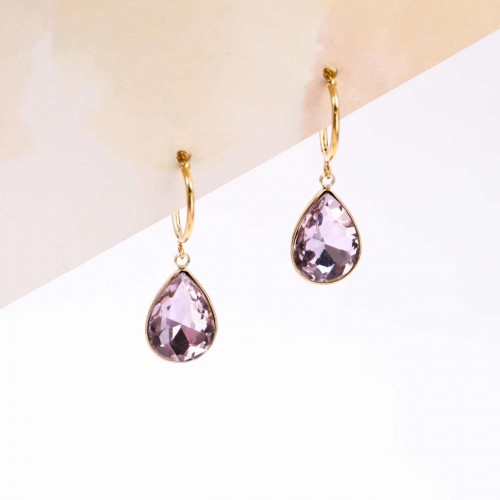 Teardrop Earrings - Gold Plated Steel & Crystals Dangle steel Earrings with 24K gold plating and Crystals