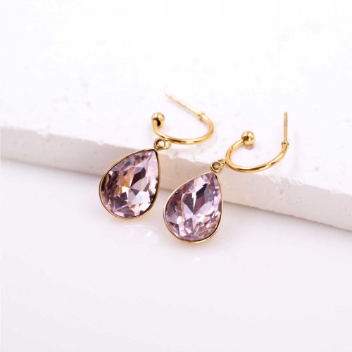 Teardrop Earrings - Gold Plated Steel & Crystals Dangle steel Earrings with 24K gold plating and Crystals