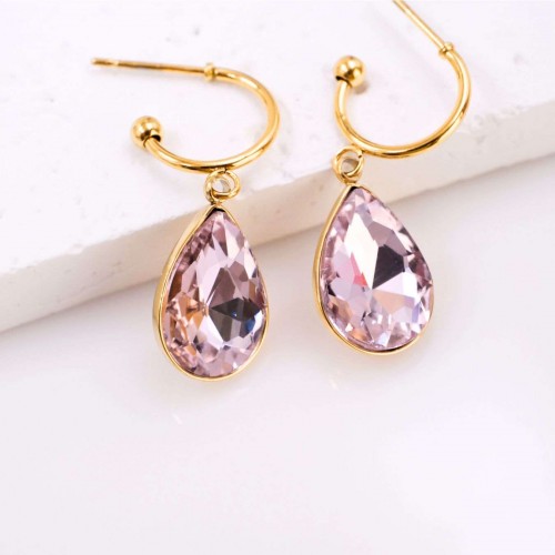 Teardrop Earrings - Gold Plated Steel & Crystals Dangle steel Earrings with 24K gold plating and Crystals