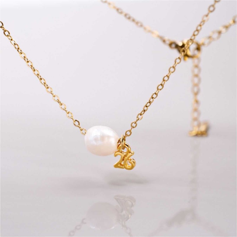 Handmade 2026 Lucky Necklace with Fresh Water Pearl Handmade short lucky necklace with fresh water pearl and gold-plated '26