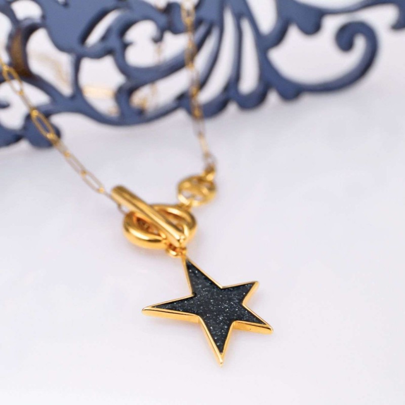 Handmade Gold plated Necklace - Enamelled Star Handmade short necklace with Enamelled Star and 24K gold-plating