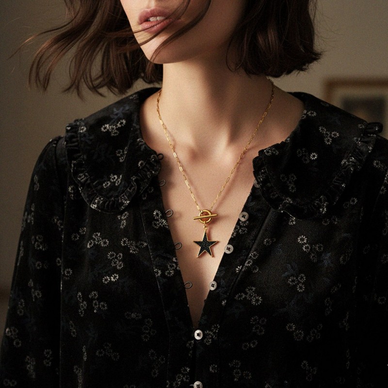 Handmade Gold plated Necklace - Enamelled Star Handmade short necklace with Enamelled Star and 24K gold-plating