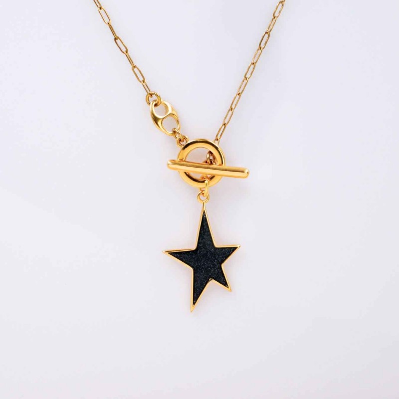 Handmade Gold plated Necklace - Enamelled Star Handmade short necklace with Enamelled Star and 24K gold-plating