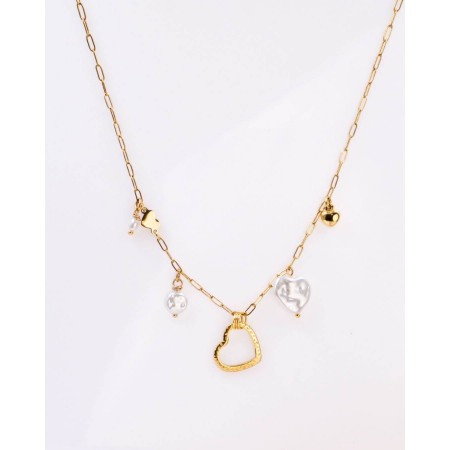 Ατσάλινο Κολιέ Charms - Μεταλλική Καρδιά & Φίλντισι