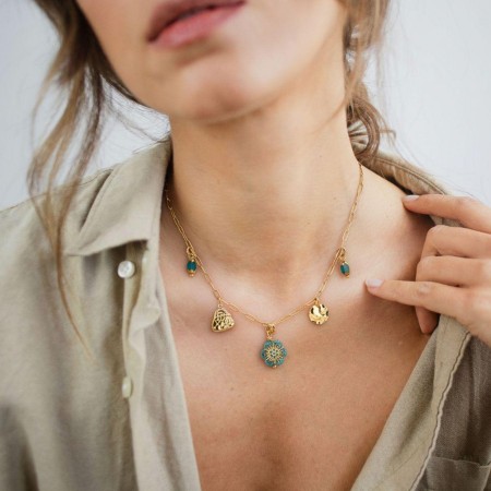 Ατσάλινο Κολιέ Charms - Λουλούδι & Σμάλτο Ατσάλινο Κολιέ Charms - Λουλούδι & Σμάλτο