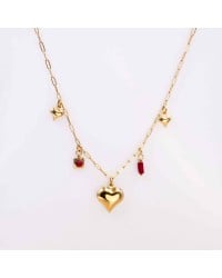 Ατσάλινο Κολιέ Charms - Μεταλλική Καρδιά & Ζιργκόν Κολιέ αλυσίδα με charms από ανοξείδωτο ατσάλι και επιχρύσωση 24Κ