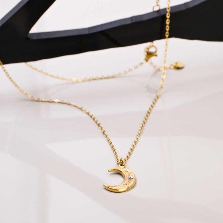 Κολιέ Ανοξείδωτο Ατσάλι - Φεγγάρι με Ζιργκόν