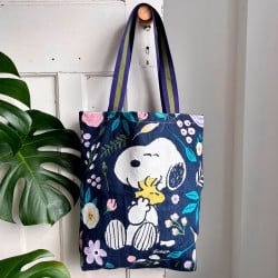 Τσάντα Tote από ανθεκτικό τζιν με τον Snoopy και λουλούδια