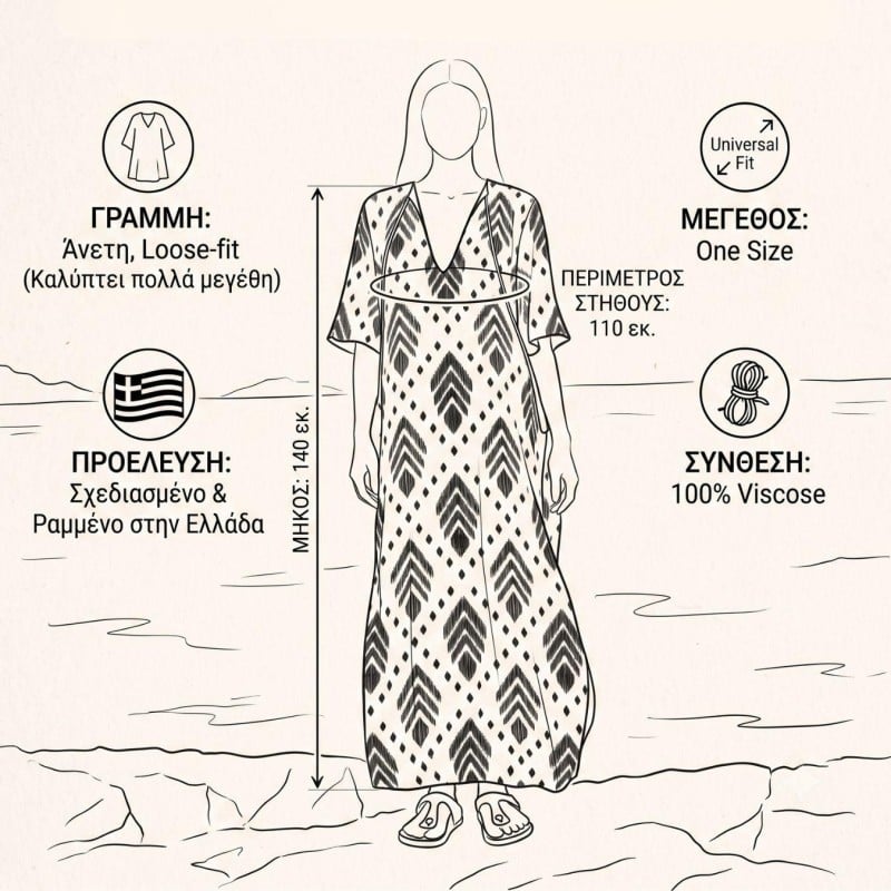 Μακρύ καφτάνι KOKKOSAMMOU Samothraki από 100% βισκόζη