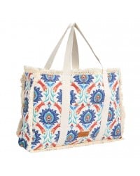 Τσάντα θαλάσσης Achilleas από βαμβακερό καμβά με boho γεωμετρικό μοτίβο Τσάντα θαλάσσης Achilleas από βαμβακερό καμβά με boho γεωμετρικό μοτίβο