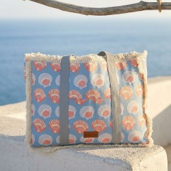 Achivades beach bag made of thick canvas with geometric pattern print