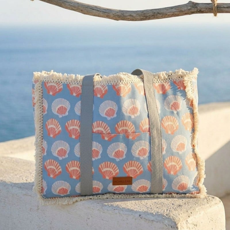 Τσάντα θαλάσσης Achivades από βαμβακερό καμβά με boho γεωμετρικό μοτίβο Τσάντα θαλάσσης Achivades από βαμβακερό καμβά με boho γεωμετρικό μοτίβο