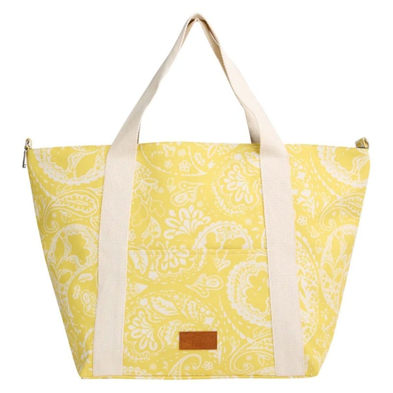 Τσάντα θαλάσσης Yellow Paisley Bloom από καμβά με boho γεωμετρικό μοτίβο Τσάντα θαλάσσης Yellow Paisley Bloom από καμβά με boho γεωμετρικό μοτίβο
