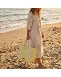 Yellow Paisley Bloom Βeach Βag made of canvas with boho pattern print Yellow Paisley Bloom Βeach Βag made of thick canvas with boho pattern print