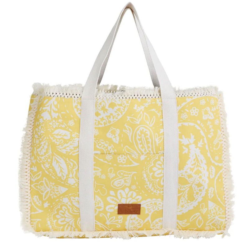 Yellow Paisley Bloom Fringe Βeach Βag Yellow Paisley Bloom Fringe Βeach Βag made of thick canvas with boho print