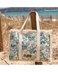 Τσάντα θαλάσσης Achilleas από βαμβακερό καμβά με boho γεωμετρικό μοτίβο Τσάντα θαλάσσης Achilleas από βαμβακερό καμβά με boho γεωμετρικό μοτίβο