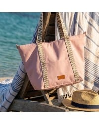 Τσάντα θαλάσσης Rose Blush από βαμβακερό καμβά με ιμάντες Τσάντα θαλάσσης Rose Blush από βαμβακερό καμβά με ιμάντες