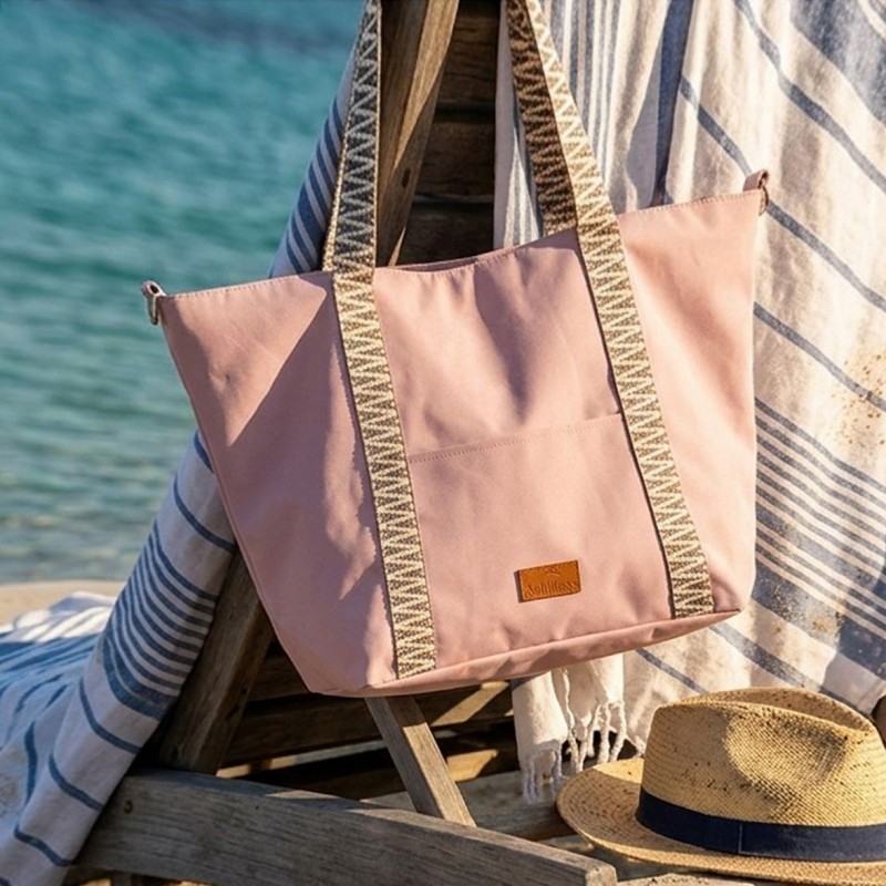 Τσάντα θαλάσσης Rose Blush από βαμβακερό καμβά με ιμάντες Τσάντα θαλάσσης Rose Blush από βαμβακερό καμβά με ιμάντες