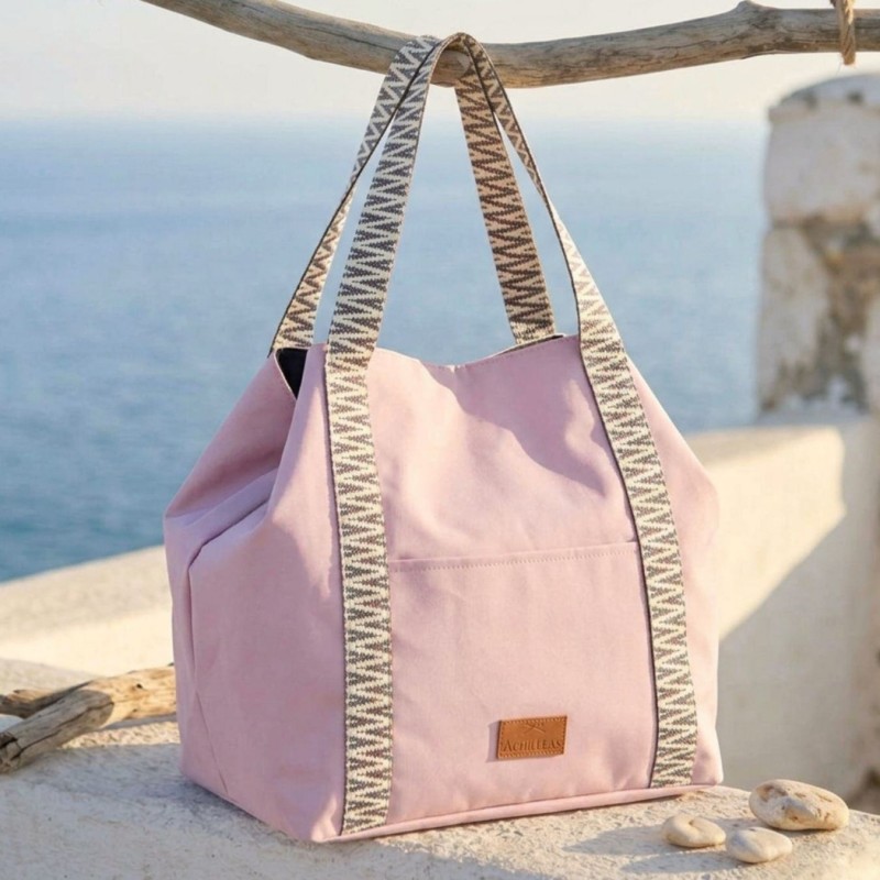 Τσάντα θαλάσσης Rose Blush από βαμβακερό καμβά με ιμάντες Τσάντα θαλάσσης Rose Blush από βαμβακερό καμβά με ιμάντες