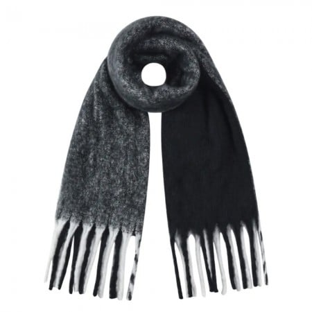 Two-Tone Black & Grey Scarf with Fringes